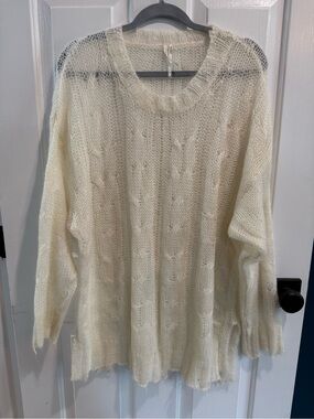 Anthropologie Cashmere Cable Knit Sheer Women's Sweater Ivory/Cream